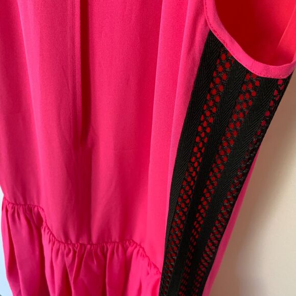 L.A.M.B. Gwen Stefani Black Hot Pink Above Knee Sleeveless Silk Dress Size 6 - Picture 5 of 12